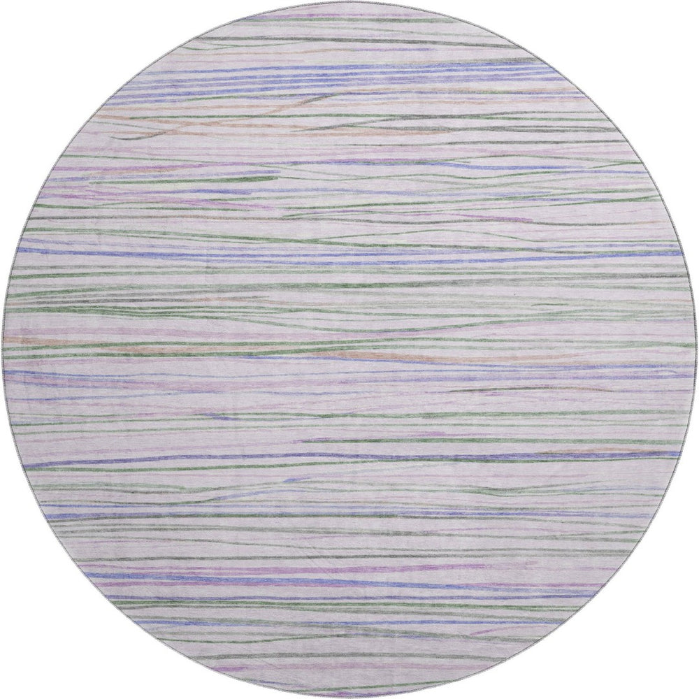 HomeRoots 8' X 8' Striped Lavender Ivory Green Washable Rug with UV Protection for Stylish Indoor & Outdoor Use 694716