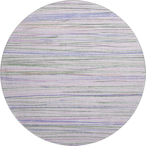 HomeRoots 8' X 8' Striped Lavender Ivory Green Washable Rug with UV Protection for Stylish Indoor & Outdoor Use 694716