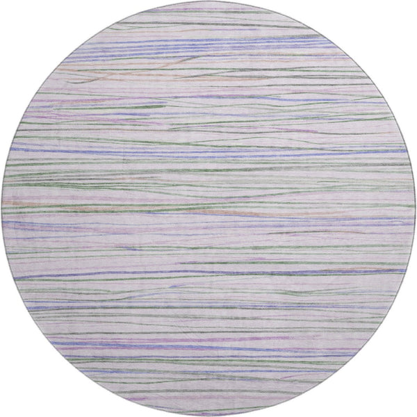 HomeRoots 8' X 8' Striped Lavender Ivory Green Washable Rug with UV Protection for Stylish Indoor & Outdoor Use 694716