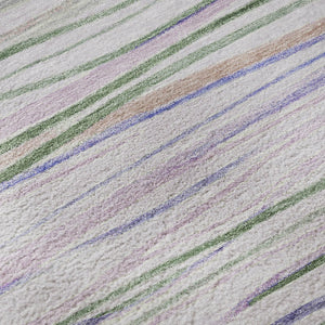HomeRoots 8' X 8' Striped Lavender Ivory Green Washable Rug with UV Protection for Stylish Indoor & Outdoor Use 694716