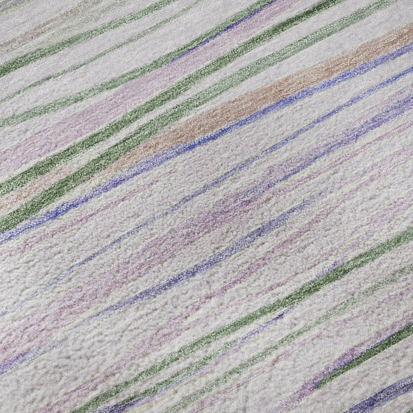 HomeRoots 8' X 8' Striped Lavender Ivory Green Washable Rug with UV Protection for Stylish Indoor & Outdoor Use 694716
