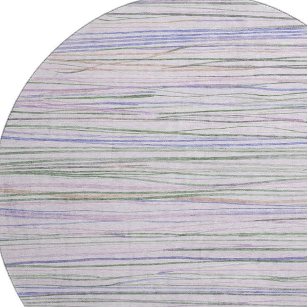 HomeRoots 8' X 8' Striped Lavender Ivory Green Washable Rug with UV Protection for Stylish Indoor & Outdoor Use 694716