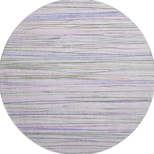 HomeRoots 8' X 8' Striped Lavender Ivory Green Washable Rug with UV Protection for Stylish Indoor & Outdoor Use 694716