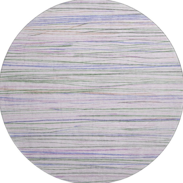 HomeRoots 8' X 8' Striped Lavender Ivory Green Washable Rug with UV Protection for Stylish Indoor & Outdoor Use 694716