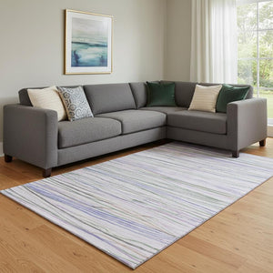 HomeRoots 8' Stylish Lavender, Ivory & Green Striped Washable Area Rug with UV Protection for Busy Homes 694717