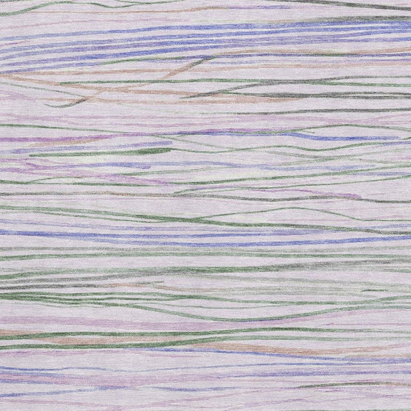 HomeRoots 8' Stylish Lavender, Ivory & Green Striped Washable Area Rug with UV Protection for Busy Homes 694717