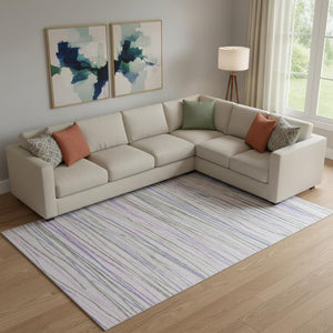 HomeRoots 9' X 12' Stylish Lavender and Green Striped Area Rug – Washable, UV-Proof, Pet-Friendly Design! 694718