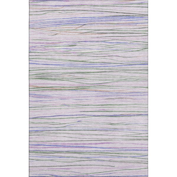 HomeRoots 9' X 12' Stylish Lavender and Green Striped Area Rug – Washable, UV-Proof, Pet-Friendly Design! 694718