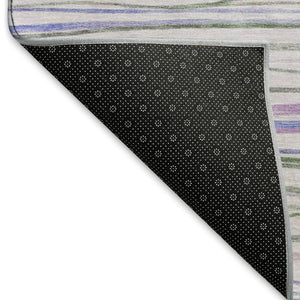 HomeRoots 9' X 12' Stylish Lavender and Green Striped Area Rug – Washable, UV-Proof, Pet-Friendly Design! 694718
