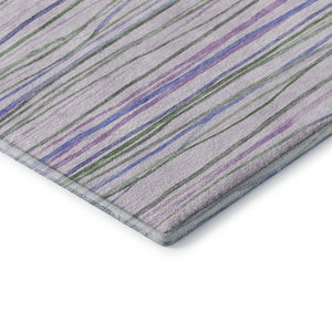 HomeRoots 9' X 12' Stylish Lavender and Green Striped Area Rug – Washable, UV-Proof, Pet-Friendly Design! 694718