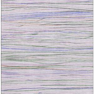 HomeRoots 9' X 12' Stylish Lavender and Green Striped Area Rug – Washable, UV-Proof, Pet-Friendly Design! 694718
