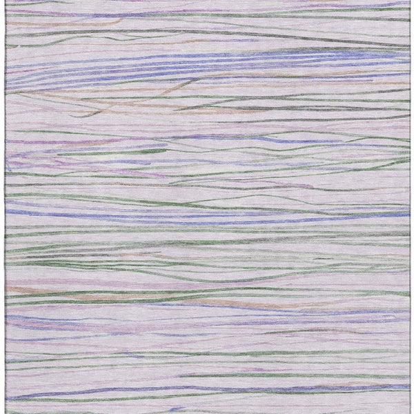 HomeRoots 9' X 12' Stylish Lavender and Green Striped Area Rug – Washable, UV-Proof, Pet-Friendly Design! 694718