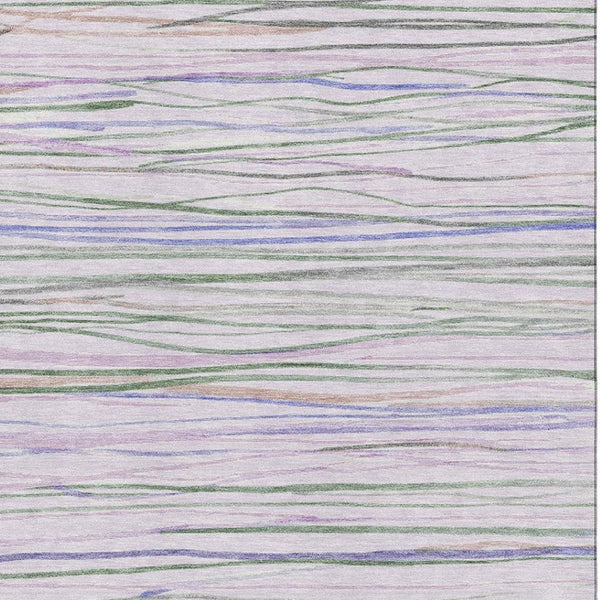HomeRoots 10' X 14' Stylish Lavender, Ivory & Green Striped Washable Area Rug with UV Protection & Non-Slip Backing 694719