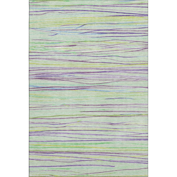 HomeRoots 5' X 8' Colorful Striped Area Rug in Mint Green, Lavender & Lime – Washable, UV-Protected & Durable! 694721