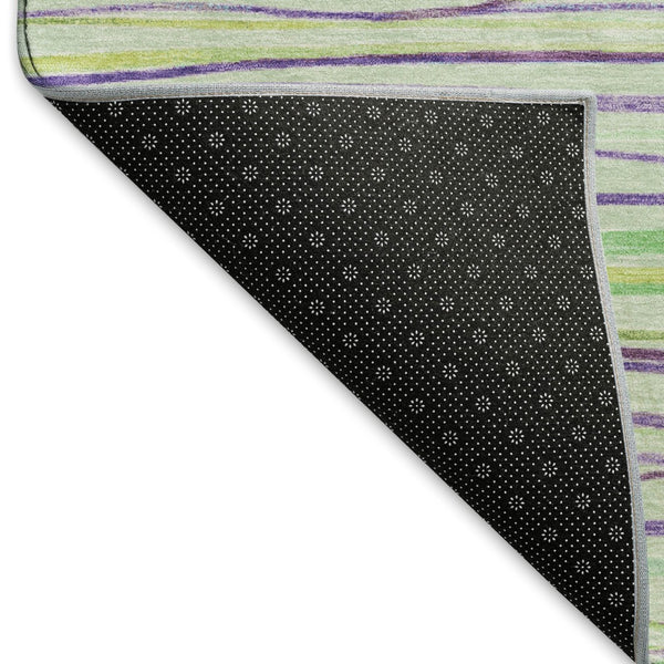 HomeRoots 5' X 8' Colorful Striped Area Rug in Mint Green, Lavender & Lime – Washable, UV-Protected & Durable! 694721