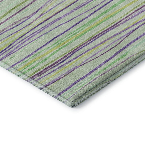 HomeRoots 5' X 8' Colorful Striped Area Rug in Mint Green, Lavender & Lime – Washable, UV-Protected & Durable! 694721