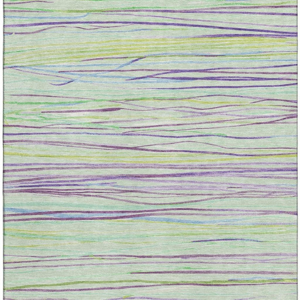 HomeRoots 5' X 8' Colorful Striped Area Rug in Mint Green, Lavender & Lime – Washable, UV-Protected & Durable! 694721