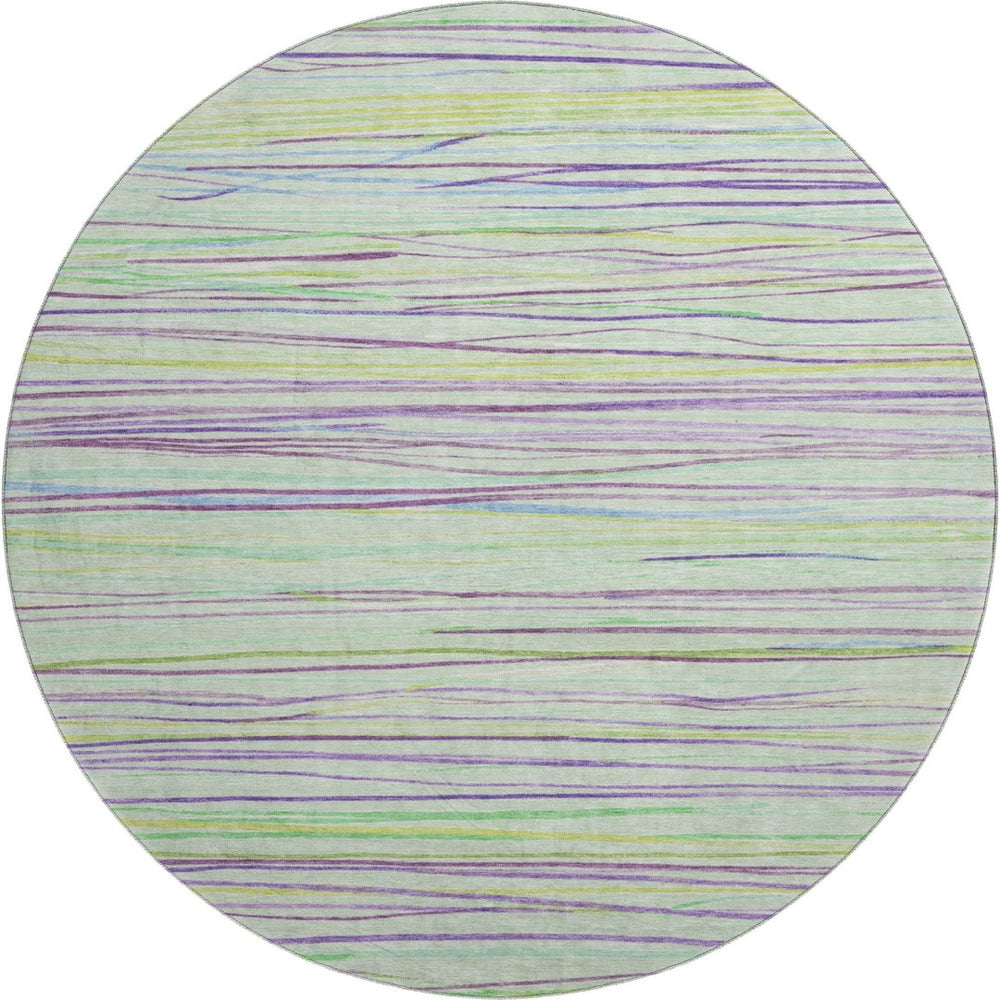 HomeRoots 8' Mint Green, Lavender & Lime Striped Round Rug - Washable, UV Protected, Kid & Pet Friendly! 694722