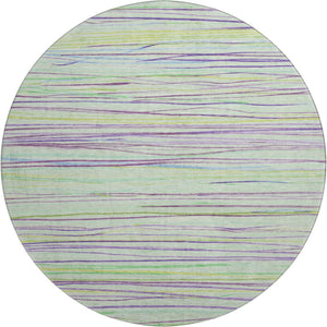 HomeRoots 8' Mint Green, Lavender & Lime Striped Round Rug - Washable, UV Protected, Kid & Pet Friendly! 694722