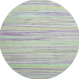 HomeRoots 8' Mint Green, Lavender & Lime Striped Round Rug - Washable, UV Protected, Kid & Pet Friendly! 694722