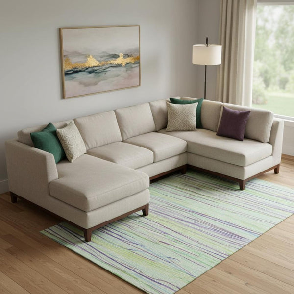 HomeRoots 9' X 12' Striped Washable Area Rug in Mint Green, Lavender & Lime - UV Protected, Durable & Stylish! 694724