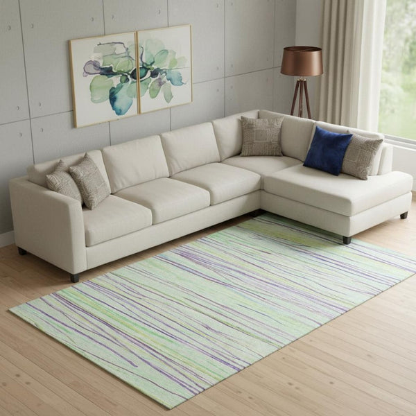 HomeRoots 10' X 14' Vibrant Mint Green & Lavender Striped Washable Area Rug with UV Protection for All Spaces 694725