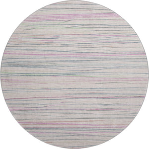 HomeRoots 8' Pink Mint Green and Ivory Striped Washable Round Rug – UV Protected, Durable, Easy Care for All Spaces 694728