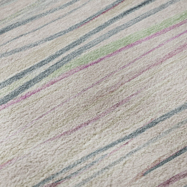HomeRoots 8' Pink Mint Green and Ivory Striped Washable Round Rug – UV Protected, Durable, Easy Care for All Spaces 694728