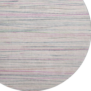 HomeRoots 8' Pink Mint Green and Ivory Striped Washable Round Rug – UV Protected, Durable, Easy Care for All Spaces 694728