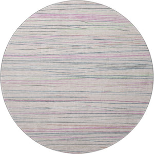 HomeRoots 8' Pink Mint Green and Ivory Striped Washable Round Rug – UV Protected, Durable, Easy Care for All Spaces 694728