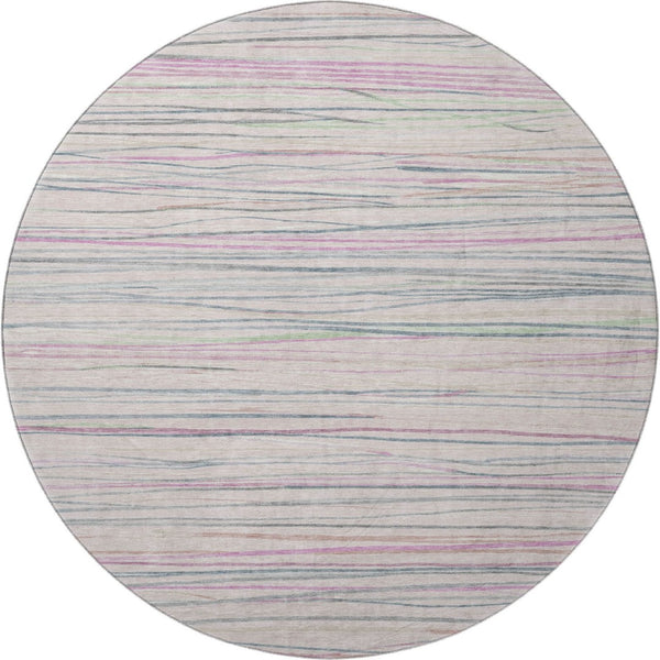 HomeRoots 8' Pink Mint Green and Ivory Striped Washable Round Rug – UV Protected, Durable, Easy Care for All Spaces 694728