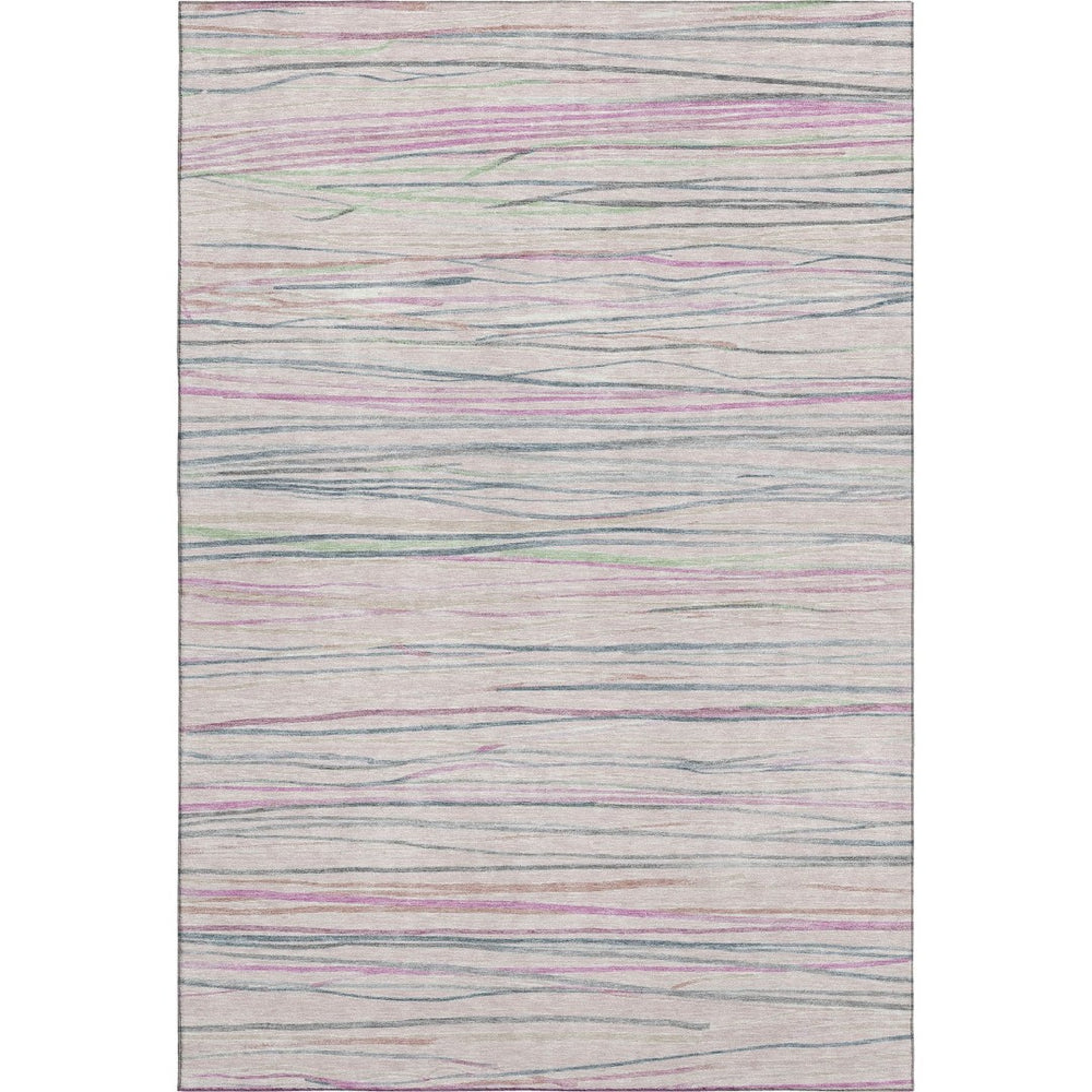 HomeRoots 9' X 12' Stylish Striped Washable Area Rug in Pink, Mint Green, and Ivory - UV Protected & Durable! 694730