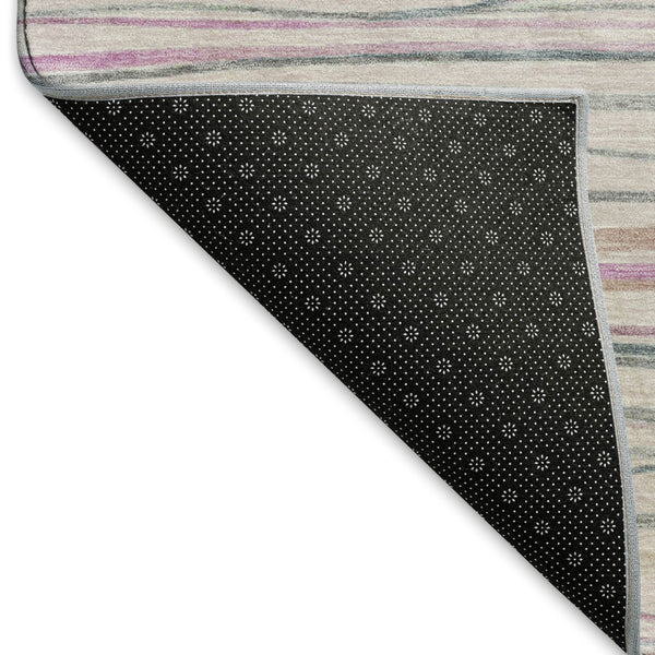 HomeRoots 9' X 12' Stylish Striped Washable Area Rug in Pink, Mint Green, and Ivory - UV Protected & Durable! 694730