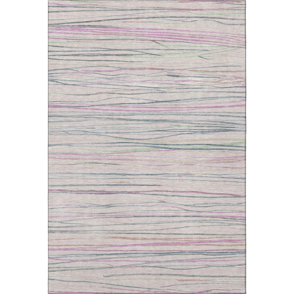 HomeRoots 9' X 12' Stylish Striped Washable Area Rug in Pink, Mint Green, and Ivory - UV Protected & Durable! 694730