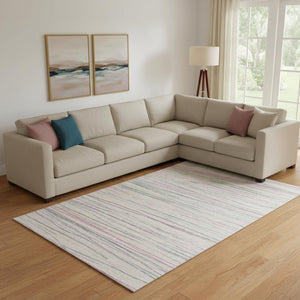 HomeRoots 10' Stylish Pink Mint Green Ivory Striped Washable Area Rug with UV Protection for Any Room 694731