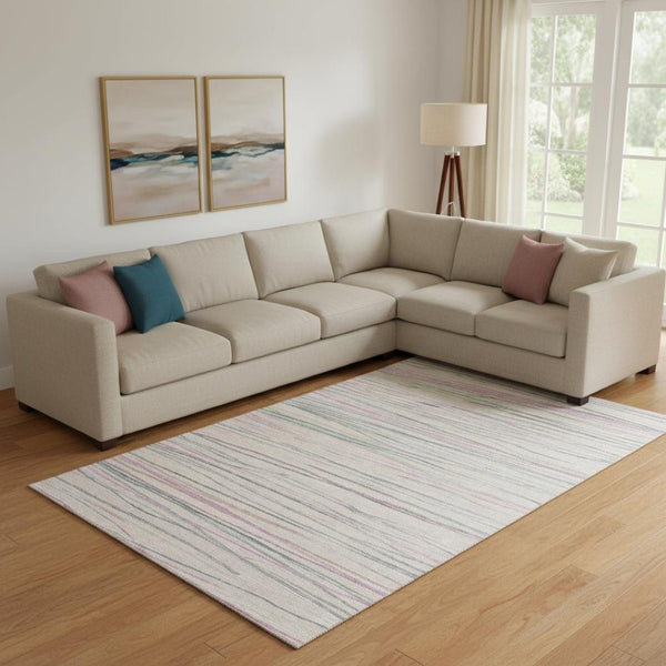 HomeRoots 10' Stylish Pink Mint Green Ivory Striped Washable Area Rug with UV Protection for Any Room 694731