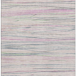 HomeRoots 10' Stylish Pink Mint Green Ivory Striped Washable Area Rug with UV Protection for Any Room 694731