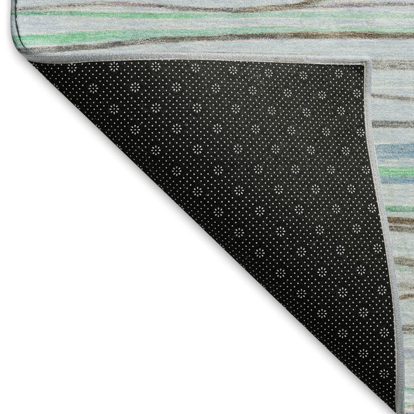 HomeRoots 5' X 8' Striped Washable Area Rug in Sky Blue, Green & Purple - UV Protected, Durable & Stylish! 694733