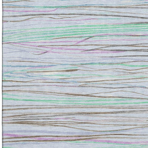 HomeRoots 5' X 8' Striped Washable Area Rug in Sky Blue, Green & Purple - UV Protected, Durable & Stylish! 694733