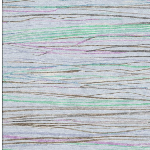 HomeRoots 5' X 8' Striped Washable Area Rug in Sky Blue, Green & Purple - UV Protected, Durable & Stylish! 694733