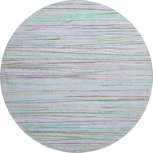 HomeRoots 8' X 8' Striped Washable Round Rug in Sky Blue, Green & Purple – UV Protected, Non-Slip, Stain Resistant! 694734