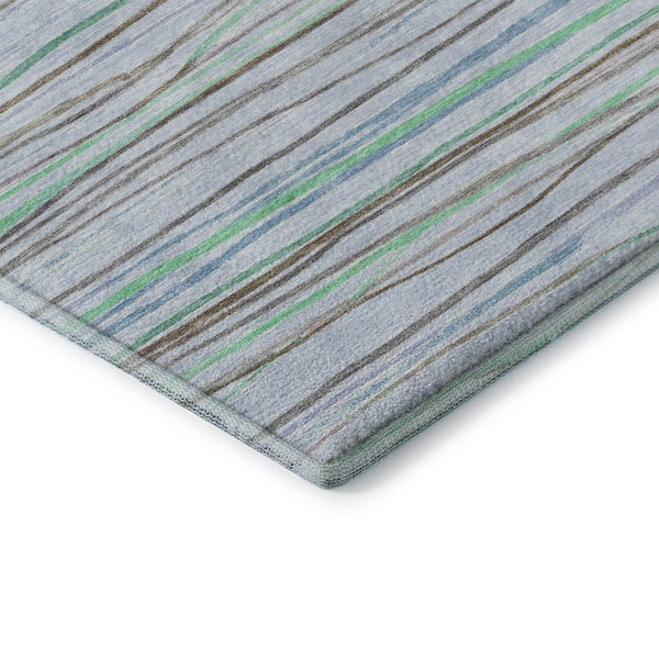 HomeRoots 8' X 8' Striped Washable Round Rug in Sky Blue, Green & Purple – UV Protected, Non-Slip, Stain Resistant! 694734