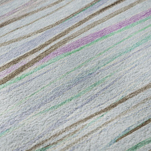 HomeRoots 8' X 8' Striped Washable Round Rug in Sky Blue, Green & Purple – UV Protected, Non-Slip, Stain Resistant! 694734