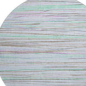 HomeRoots 8' X 8' Striped Washable Round Rug in Sky Blue, Green & Purple – UV Protected, Non-Slip, Stain Resistant! 694734
