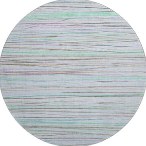 HomeRoots 8' X 8' Striped Washable Round Rug in Sky Blue, Green & Purple – UV Protected, Non-Slip, Stain Resistant! 694734