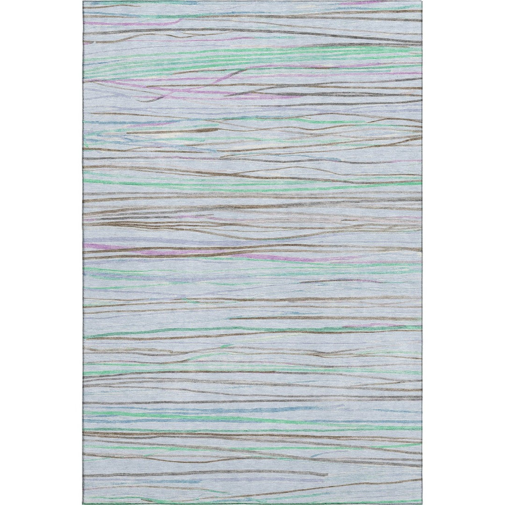 HomeRoots 8' Cheerful Striped Washable Area Rug in Sky Blue, Green & Purple with UV Protection & Non-Slip Backing 694735
