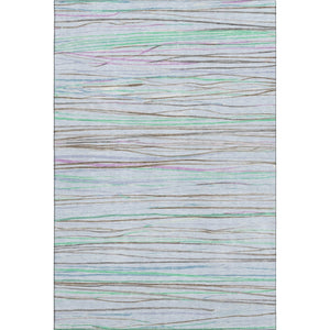 HomeRoots 8' Cheerful Striped Washable Area Rug in Sky Blue, Green & Purple with UV Protection & Non-Slip Backing 694735