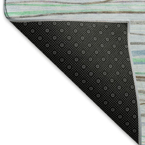 HomeRoots 8' Cheerful Striped Washable Area Rug in Sky Blue, Green & Purple with UV Protection & Non-Slip Backing 694735