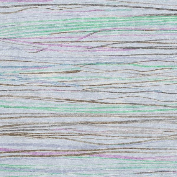 HomeRoots 8' Cheerful Striped Washable Area Rug in Sky Blue, Green & Purple with UV Protection & Non-Slip Backing 694735