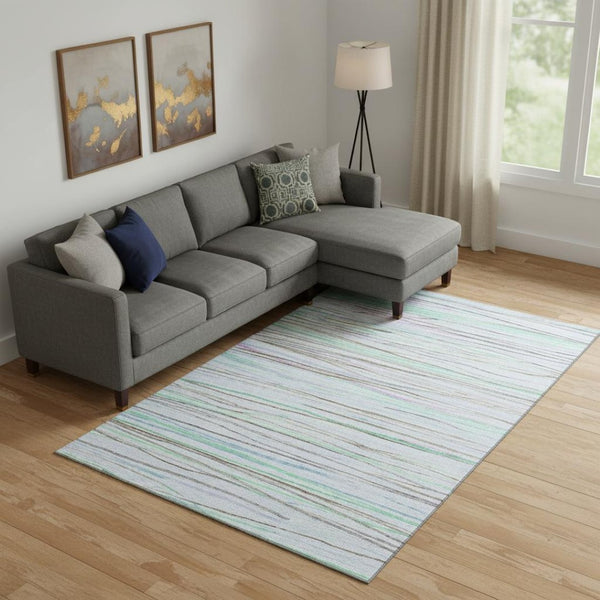 HomeRoots 9' Multi-Color Striped Area Rug – Soft, Washable, UV-Protected, Stain-Resistant for Any Space 694736